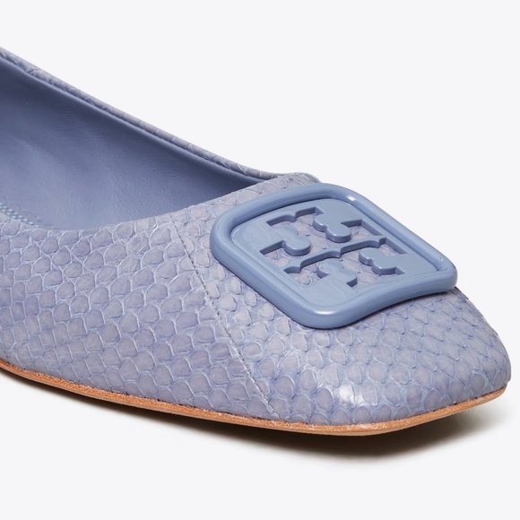 Tory Burch $298 Georgia Ballet Flats Blue Dark Spring Lotus Snake Embossed - Picture 2 of 4